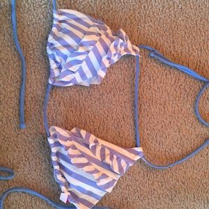 Victoria Secret stripe ruffle triangle swim top